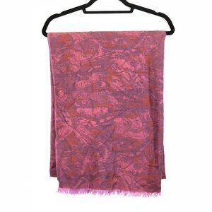 Shanghai Tang Pink Purple Floral Mulberry Silk Cashmere Wool Scarf Fringed Hem